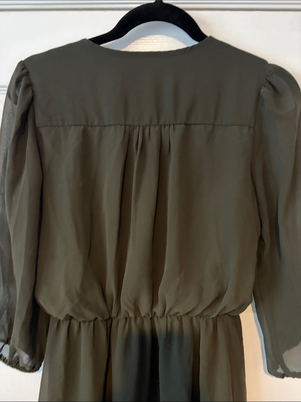 Enfocus Studio Olive Tie-Front Sheer Long Sleeve Dress size 6 - Picture 5 of 12